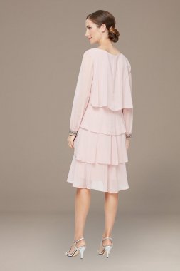 Long Sleeve Tiered Chiffon Dress with Beaded Cuffs 9170378