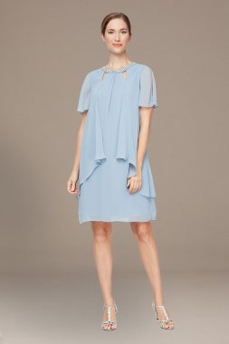 Short Sleeve Cutout Chiffon Dress with Beading 9170433
