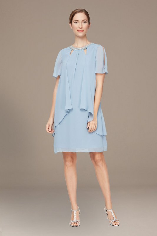 Short Sleeve Cutout Chiffon Dress with Beading 9170433