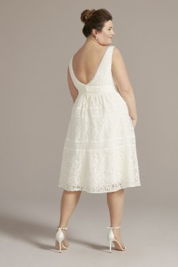 Midi-Length Lace V-Neck Banded Trim Plus Dress 9SDWG1083