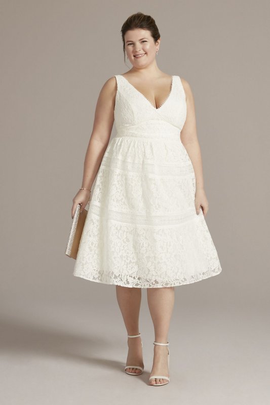 Midi-Length Lace V-Neck Banded Trim Plus Dress 9SDWG1083