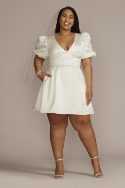 Satin Empire Waist Puff Sleeve Plus Size Dress 9SDWG1089