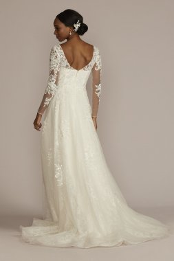 High Neck Long Sleeve Illusion Wedding Dress CWG930