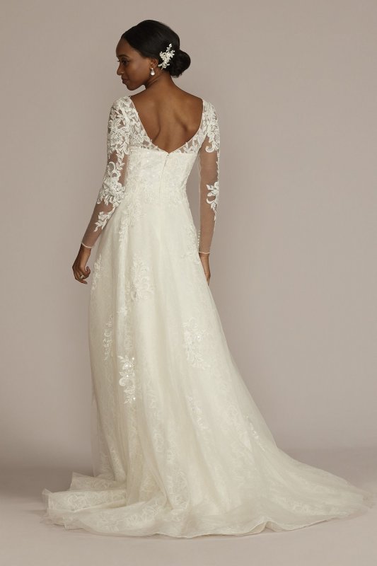 High Neck Long Sleeve Illusion Wedding Dress CWG930