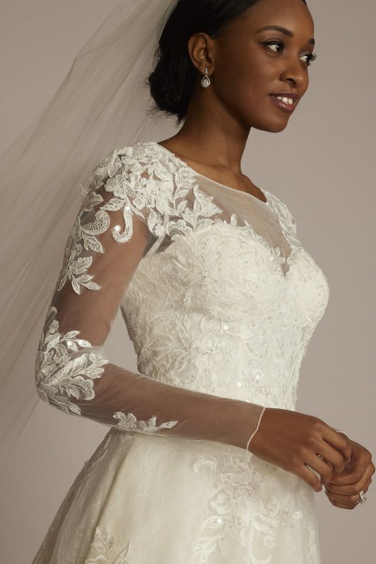 High Neck Long Sleeve Illusion Wedding Dress CWG930