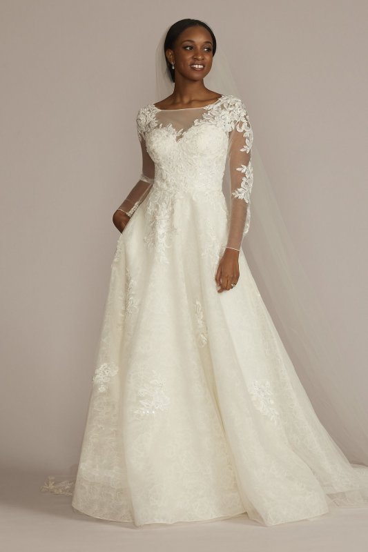 High Neck Long Sleeve Illusion Wedding Dress CWG930