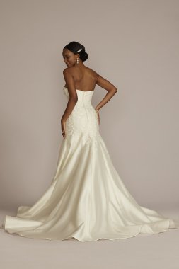 Strapless Drop Waist Lace and Mikado Wedding Dress CWG934