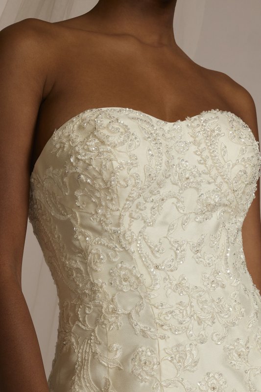 Strapless Drop Waist Lace and Mikado Wedding Dress CWG934