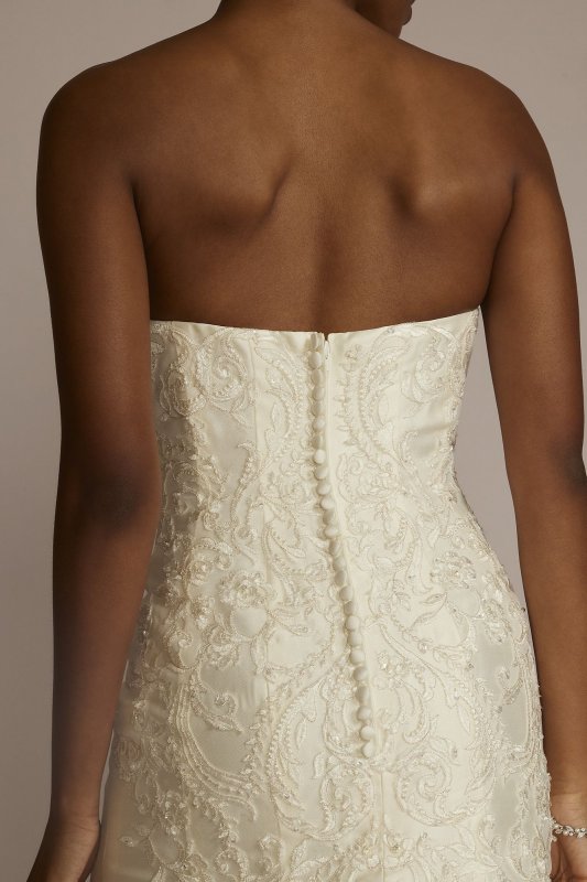 Strapless Drop Waist Lace and Mikado Wedding Dress CWG934