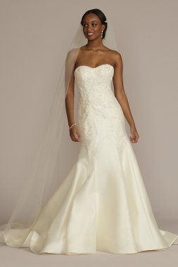 Strapless Drop Waist Lace and Mikado Wedding Dress CWG934