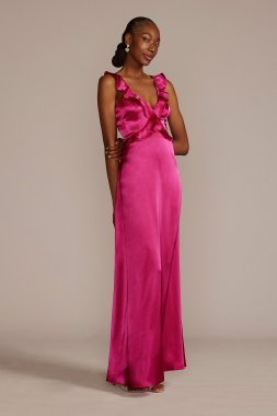 Floor Length Ruffle Charmeuse Gown D21NY22301V2