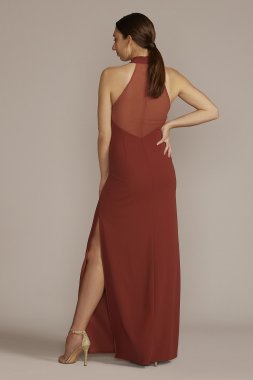 Stretch Crepe Halter Sheath Dress with Side Slit D21NY22404
