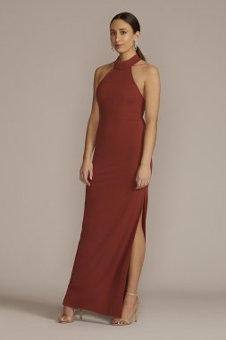 Stretch Crepe Halter Sheath Dress with Side Slit D21NY22404