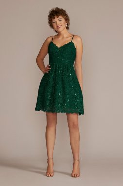 Spaghetti Strap Allover Lace Mini A-Line D24NY2108