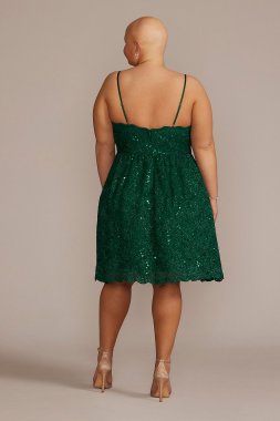 Plus Size Spaghetti Strap Allover Lace Mini A-Line D24NY2108W