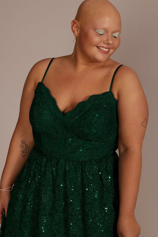 Plus Size Spaghetti Strap Allover Lace Mini A-Line D24NY2108W