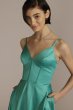 V-Neck Satin A-Line Gown with Corset Bodice D24NY22012