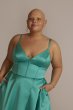 Plus V-Neck Satin A-Line Gown with Corset Bodice D24NY22012W