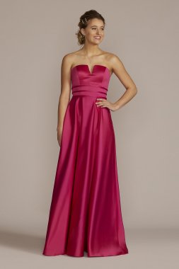 V-Notch Strapless Prom Gown with Waist Detail D24NY22075V1