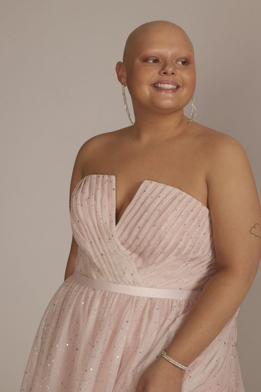 Plus Size V-Notch Strapless Sparkle Prom Gown D24NY22077W