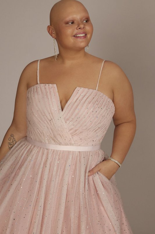 Plus Size V-Notch Strapless Sparkle Prom Gown D24NY22077W