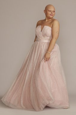 Plus Size V-Notch Strapless Sparkle Prom Gown D24NY22077W