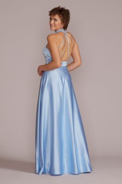 Satin Halter A-Line with Bodice Cutout D24NY22085V2