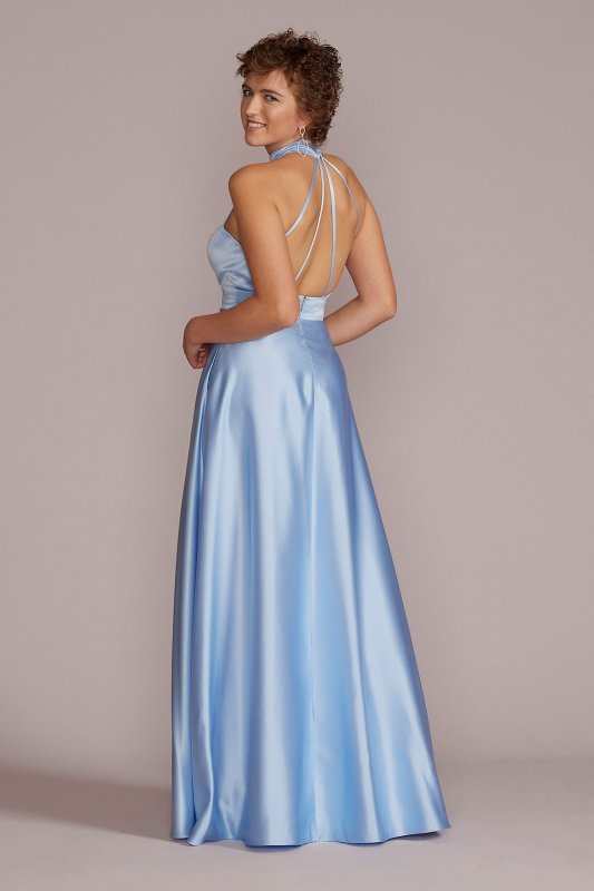 Satin Halter A-Line with Bodice Cutout D24NY22085V2