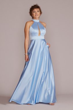 Satin Halter A-Line with Bodice Cutout D24NY22085V2