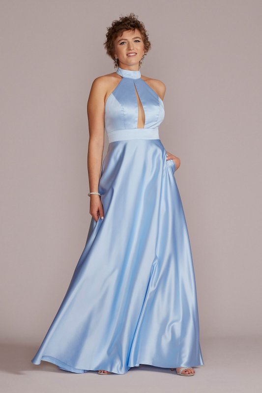 Satin Halter A-Line with Bodice Cutout D24NY22085V2
