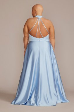 Plus Size Satin Halter A-Line with Bodice Cutout D24NY22085V2W
