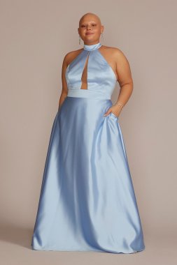 Plus Size Satin Halter A-Line with Bodice Cutout D24NY22085V2W