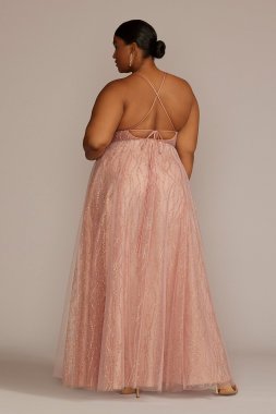 Plus Size Allover Sequin Illusion Bodice A-Line D28NY22289W