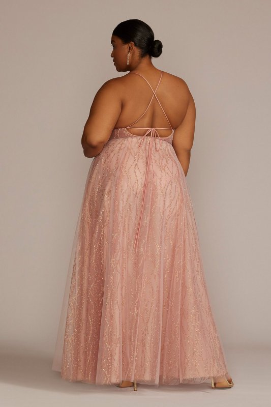 Plus Size Allover Sequin Illusion Bodice A-Line D28NY22289W