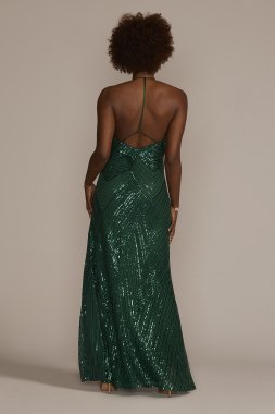 Sequined V-Neck Sheath D28NY22354