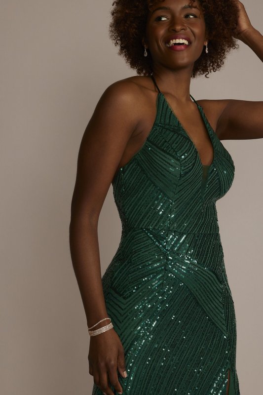 Sequined V-Neck Sheath D28NY22354