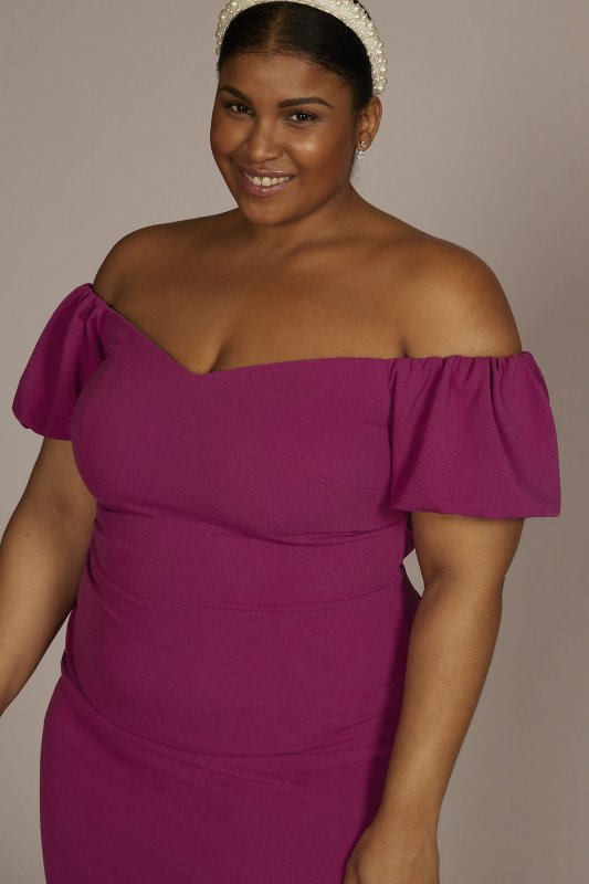 Plus Size Off-the-Shoulder Puff Sleeve Midi Dress D39NY22326W