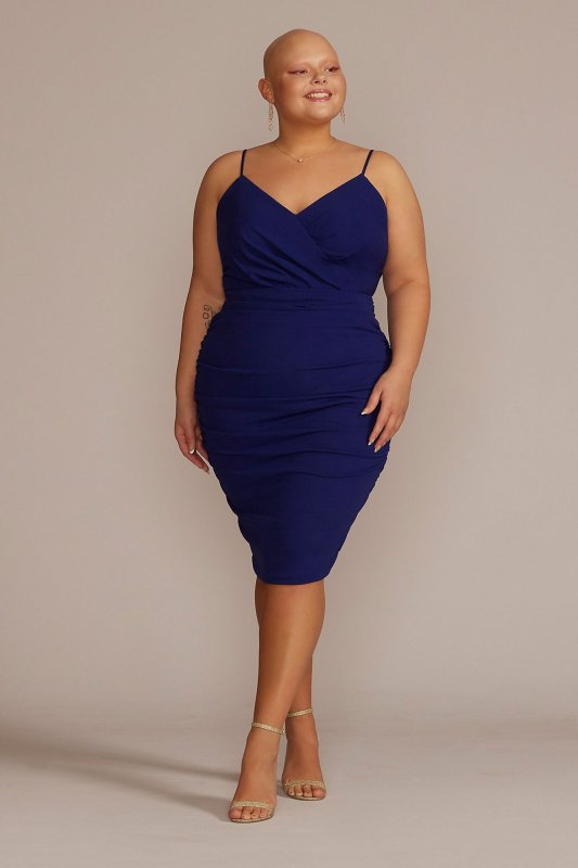Plus Size Crepe Ruched Spaghetti Strap Midi Dress D39NY22400W