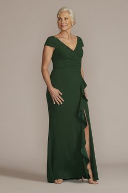 Short Sleeve Crepe Gown with Ruffled Skirt D40NY2132
