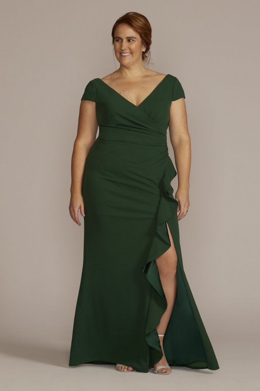 Plus Size Short Sleeve Crepe Gown with Ruffle D40NY2132W