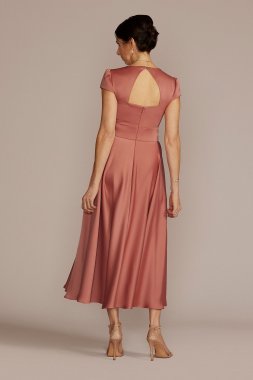 Tea Length Satin A-Line with Waistband Detail D40NY22146V1