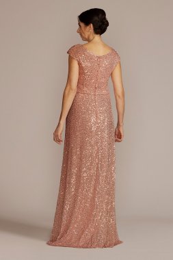 Cowl Neck Cap Sleeve Allover Sequin Gown D40NY22218V1