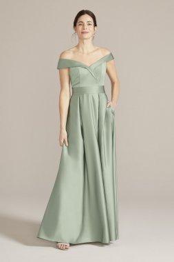 Off-the-Shoulder Pleated Satin A-Line D40NY22242