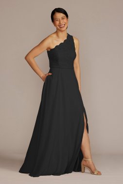 Stretch Lace Chiffon One-Shoulder Bridesmaid Dress F20607