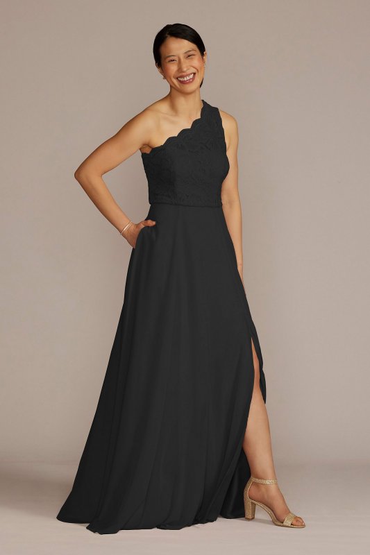 Stretch Lace Chiffon One-Shoulder Bridesmaid Dress F20607