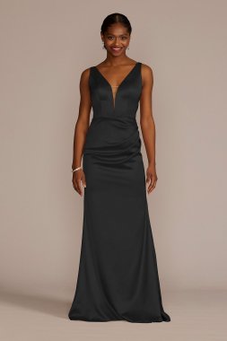 Stretch Satin Cowl Back Bridesmaid Dress GS290094