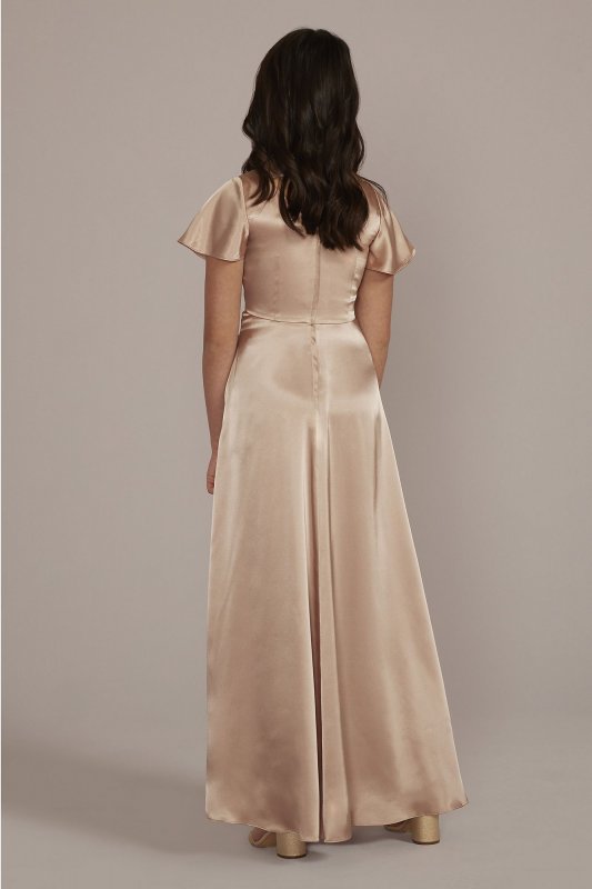 Charmeuse Flutter Sleeve Junior Bridesmaid Dress JB9943