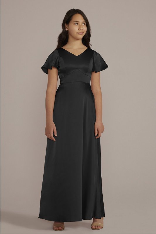 Charmeuse Flutter Sleeve Junior Bridesmaid Dress JB9943