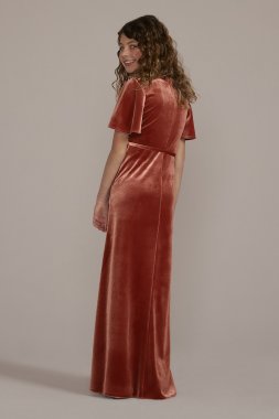 Velvet Flutter Sleeve Junior Bridesmaid Dress JB9954