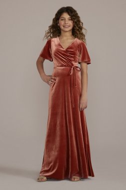 Velvet Flutter Sleeve Junior Bridesmaid Dress JB9954